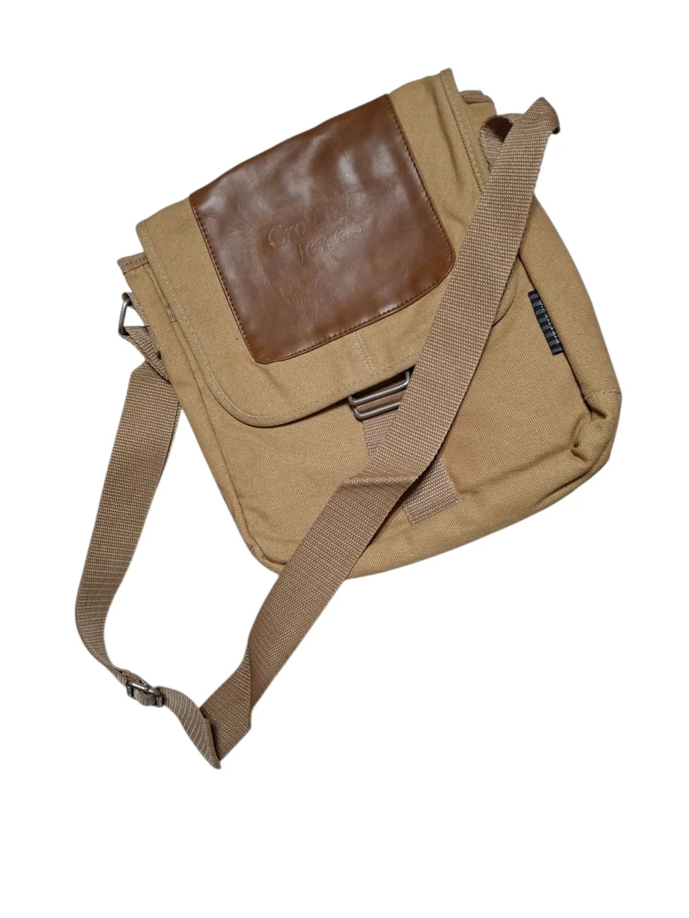Vintage Field & Co. Canvas Messenger Bag with Leather Trim - Tan